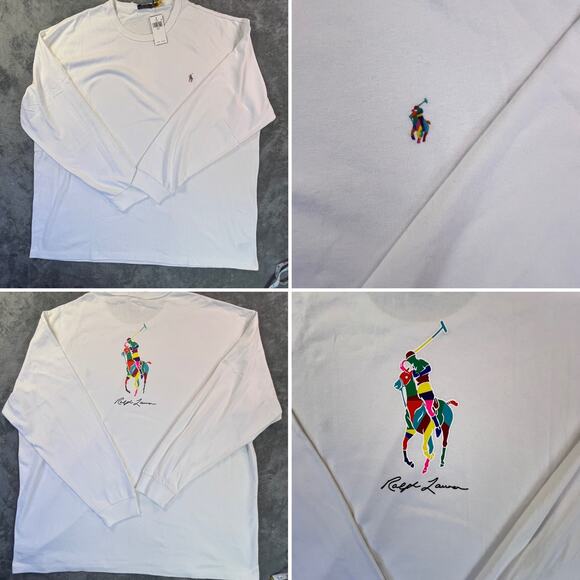 Polo Ralph Lauren Shirt Mens 4XL Tall White Long Sleeve Crewneck Big Pony Logo - Picture 1 of 12